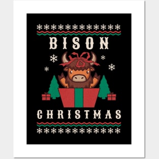 Santa Bison Animal Xmas Lighting Ugly Bison Christmas Posters and Art